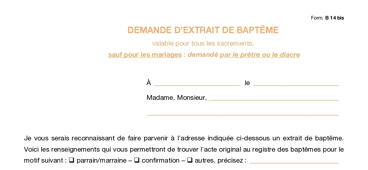 Certificat de baptême - Paroisse Saint-Hilaire-en-Vihiersois